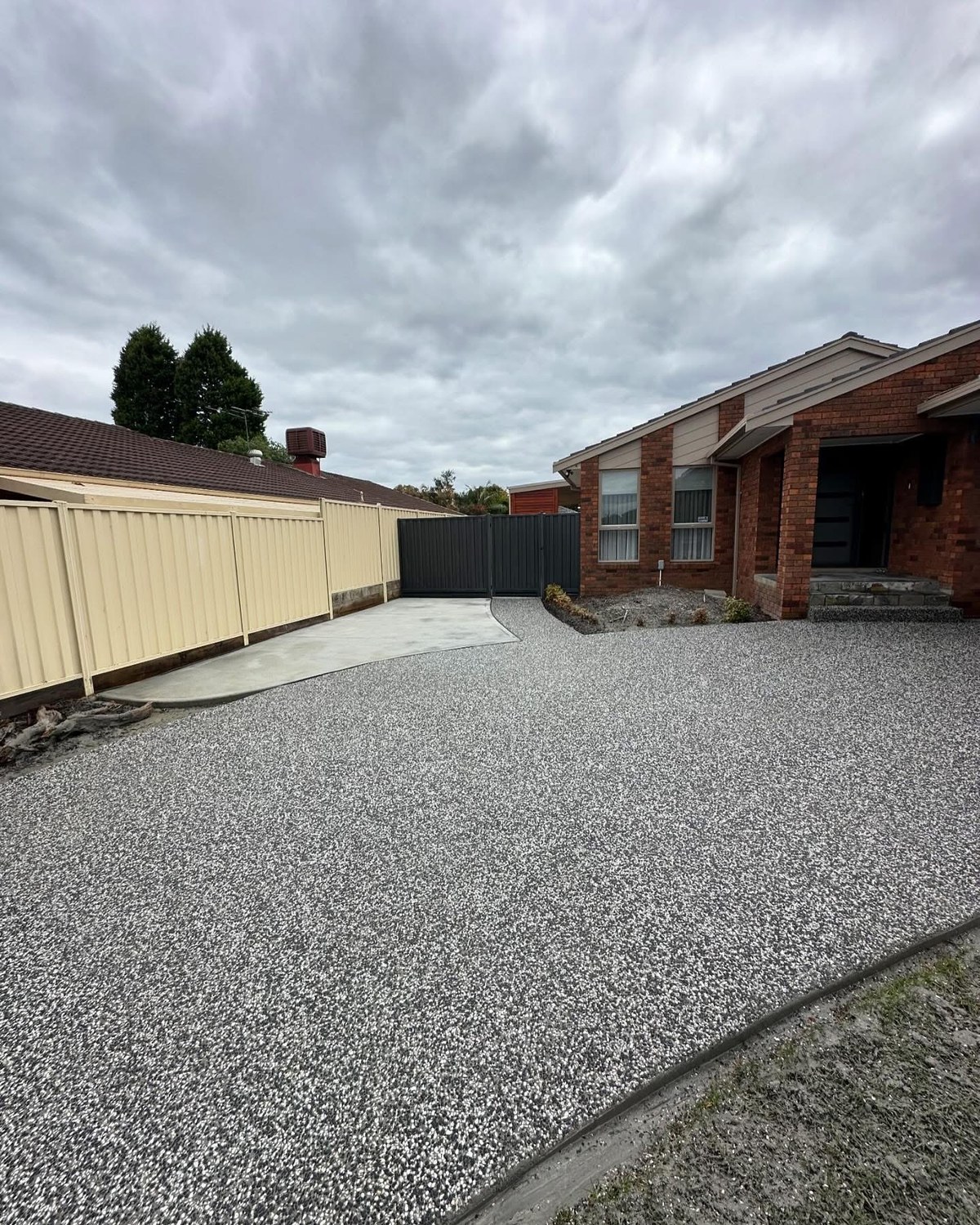 Large exposed aggregate concrete area