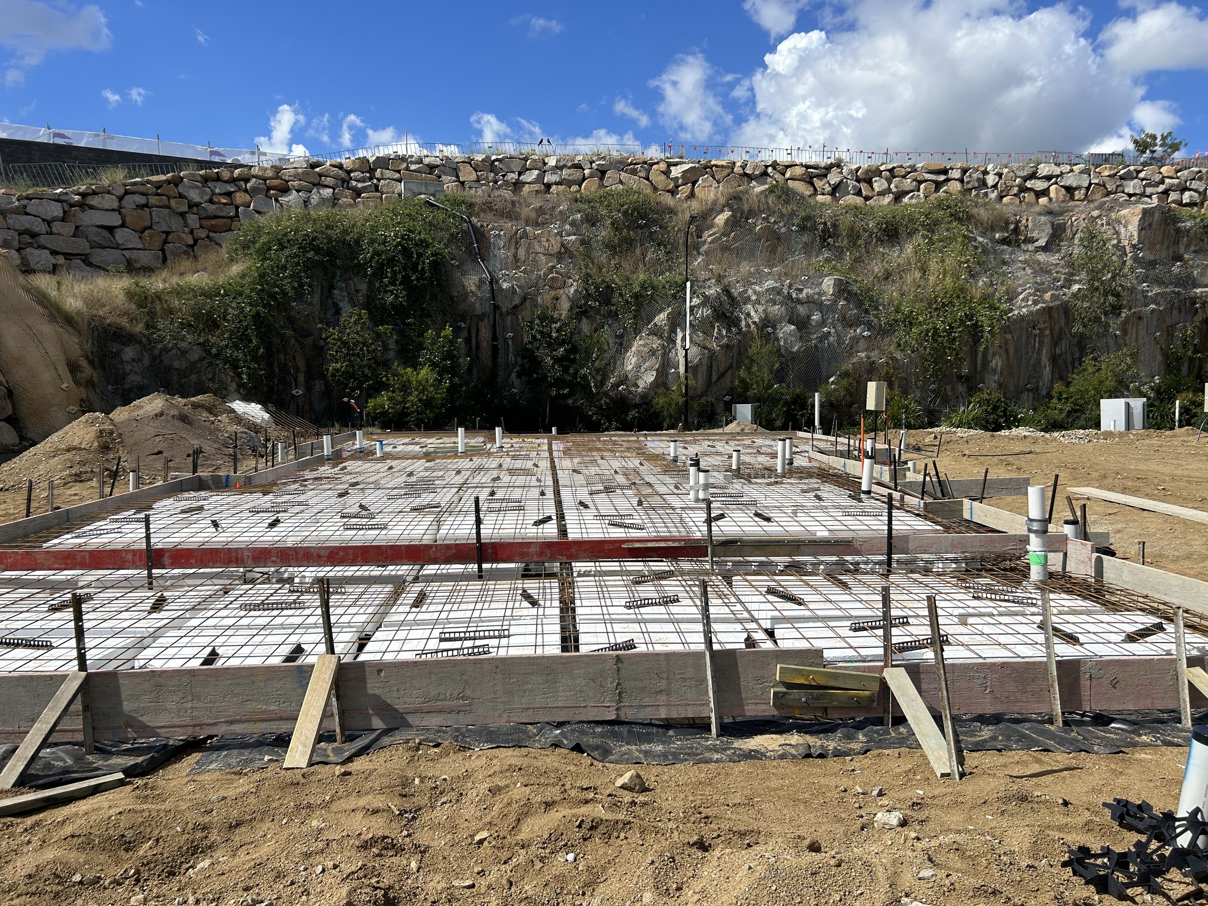 Concrete slab preparation with reinforcement and formwork